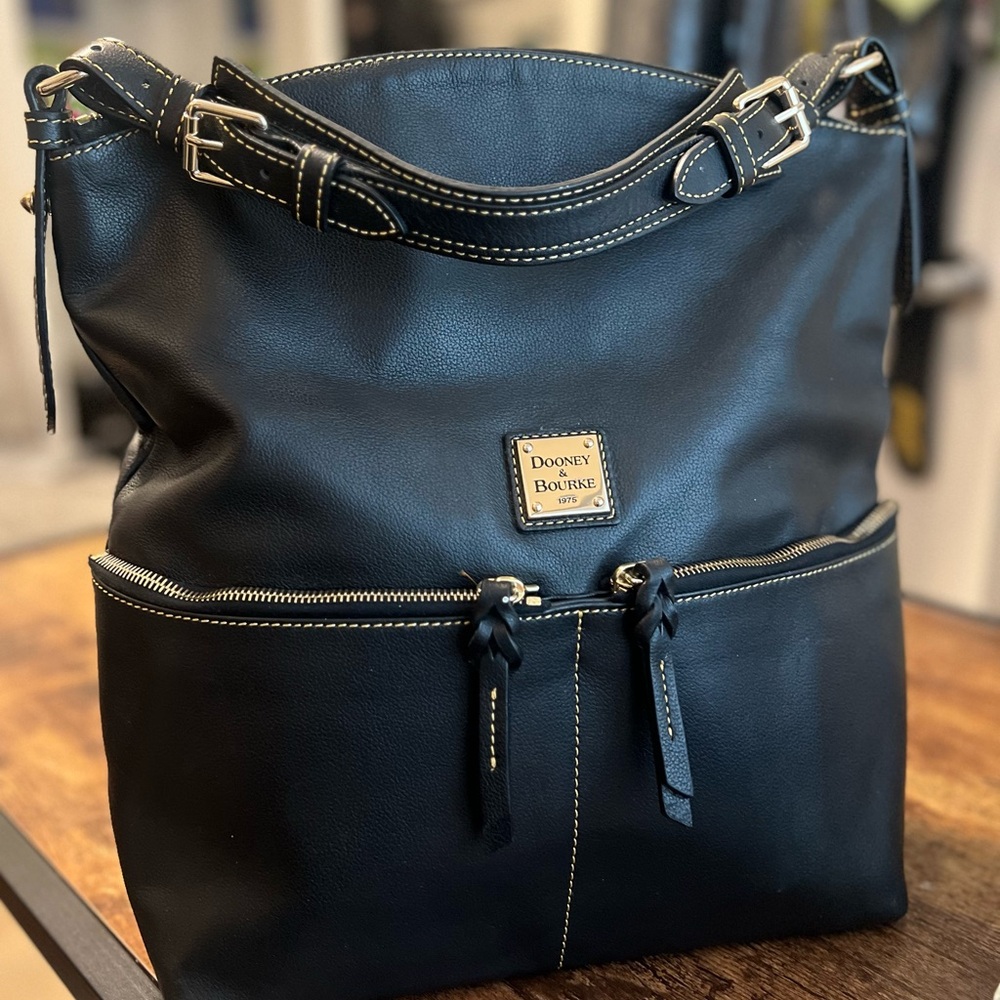 Dooney & Bourke Dillen Pebble Leather Large Double Pocket Hobo Black